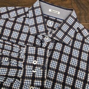 Bugatchi Shirt Mens Medium Navy Brown Contrast Cuff Long Sleeve Button Up Shirt